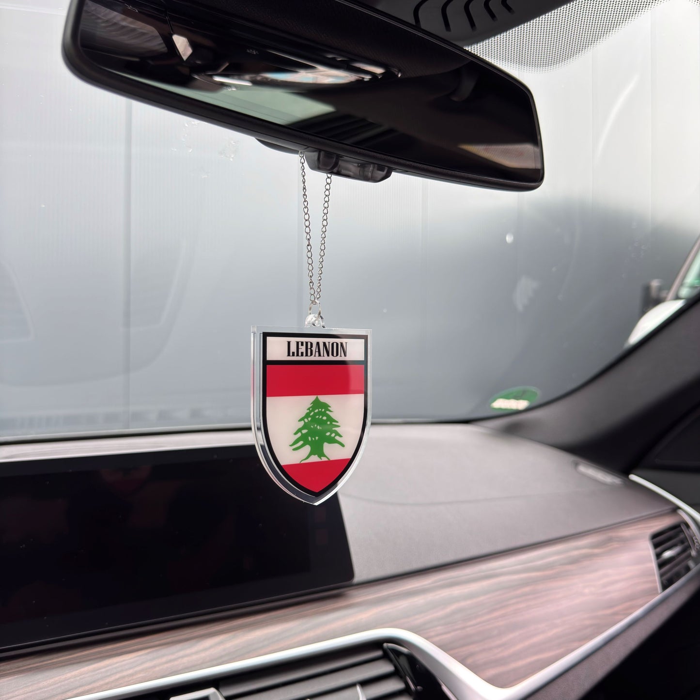 Libanon Wappen Farbig - Autospiegel-Anhänger + Kette