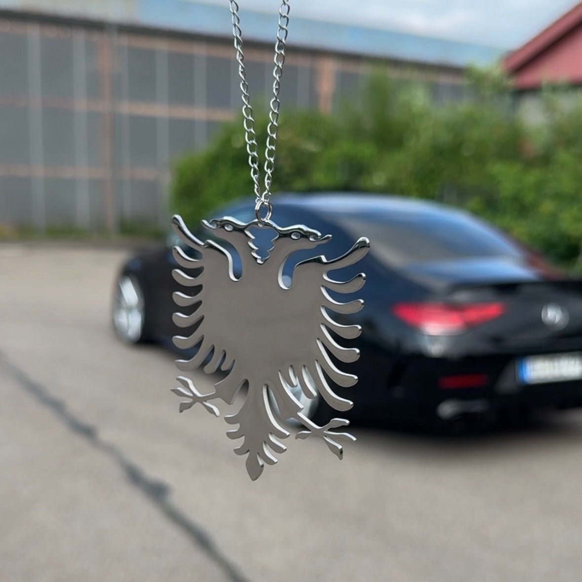 Albanien - Edelstahl Autospiegel-Anhänger + Kette