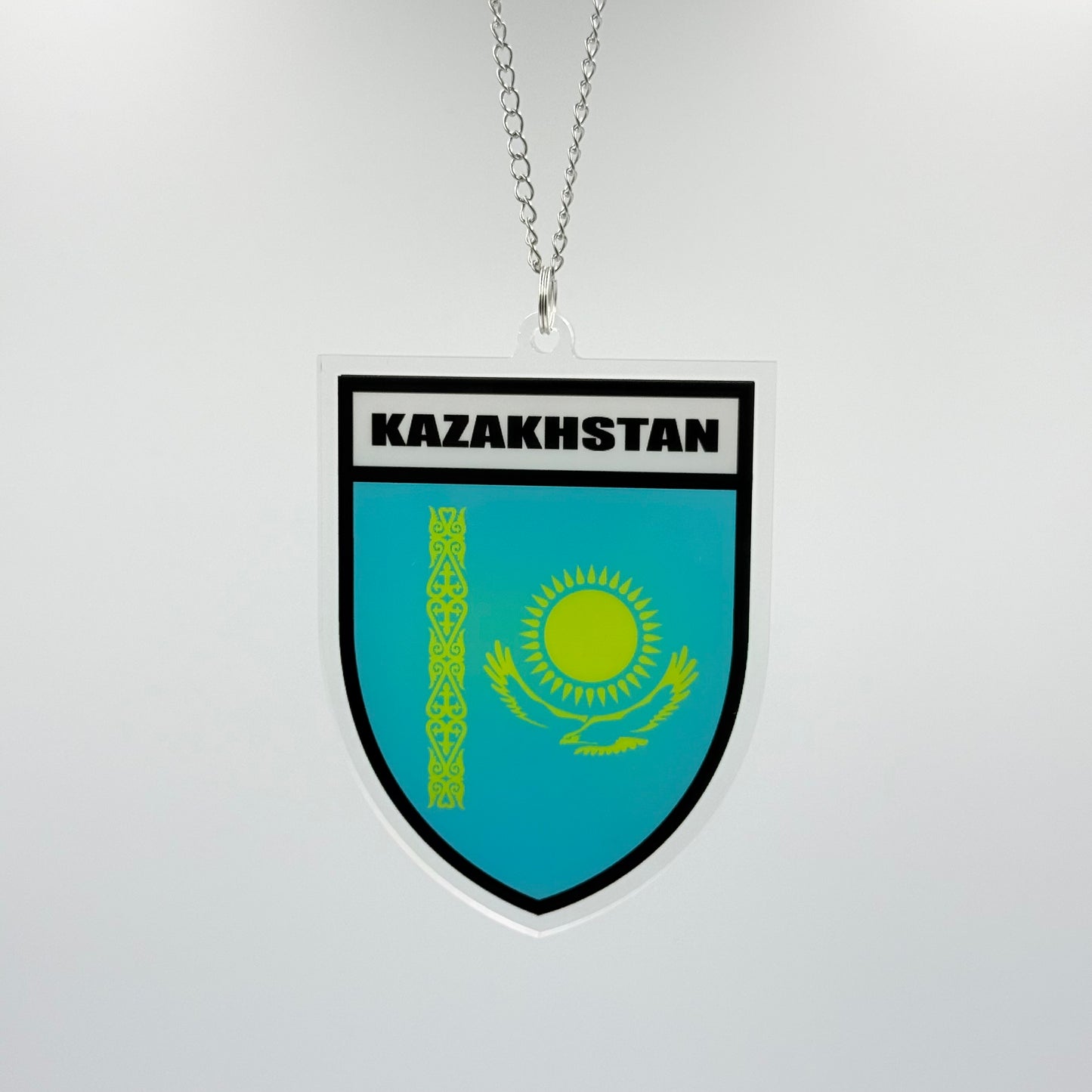 Kasachstan Wappen Farbig - Autospiegel-Anhänger + Kette