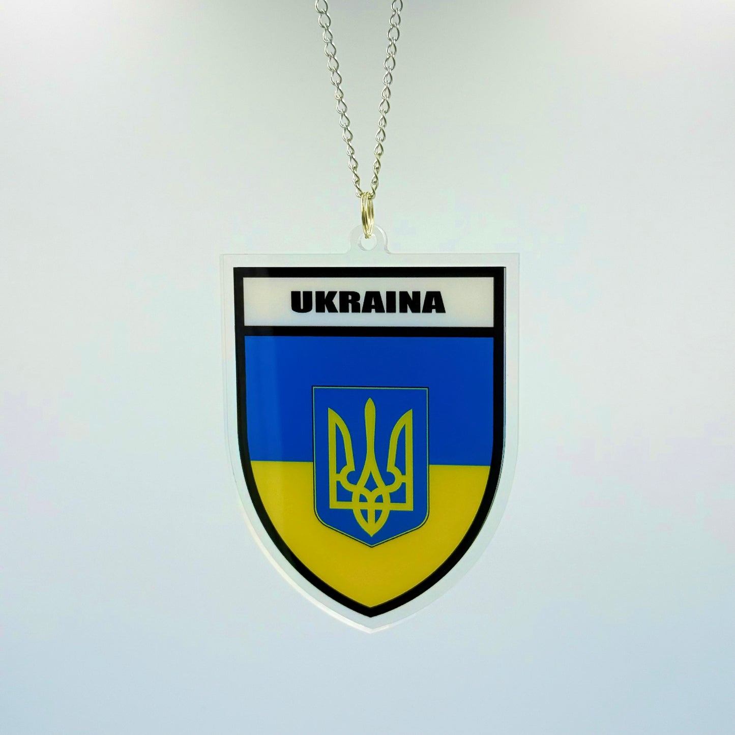 Ukraine Wappen Farbig - Autospiegel- Anhänger + Kette