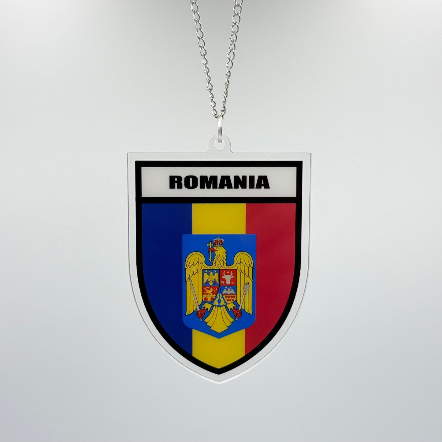 Rumänien Wappen Farbig - Autospiegel-Anhänger + Kette
