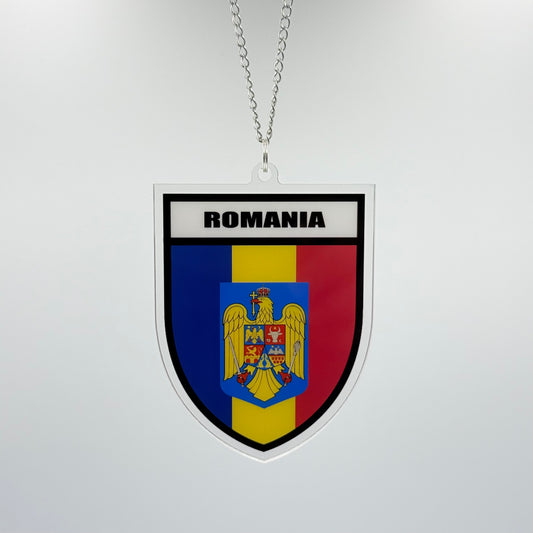 Rumänien Wappen Farbig - Autospiegel-Anhänger + Kette