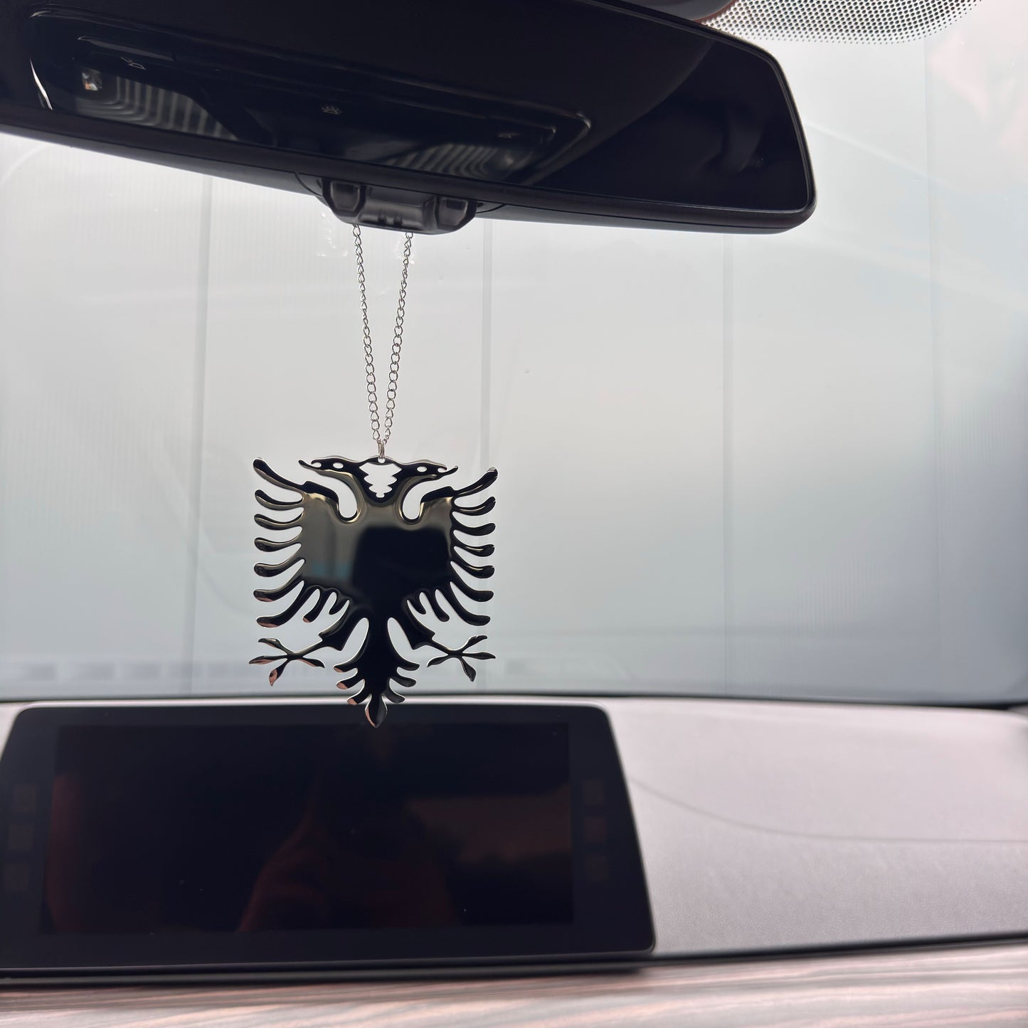 Albanien - Edelstahl Autospiegel-Anhänger + Kette