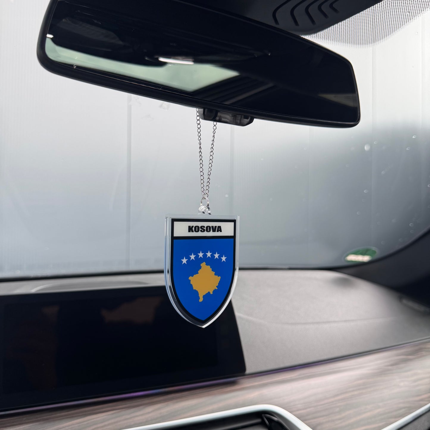 Kosovo Wappen Farbig - Autospiegel-Anhänger + Kette