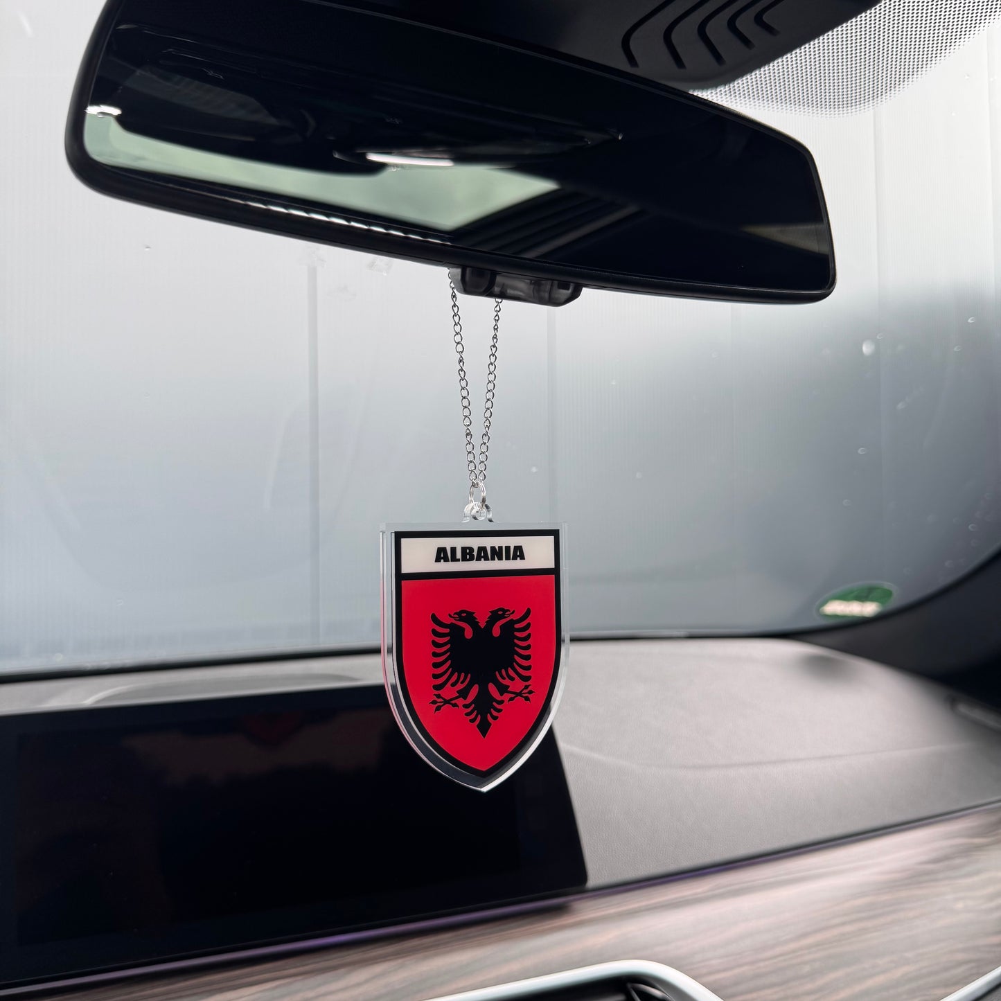 Albanien Wappen Farbig - Autospiegel-Anhänger + Kette