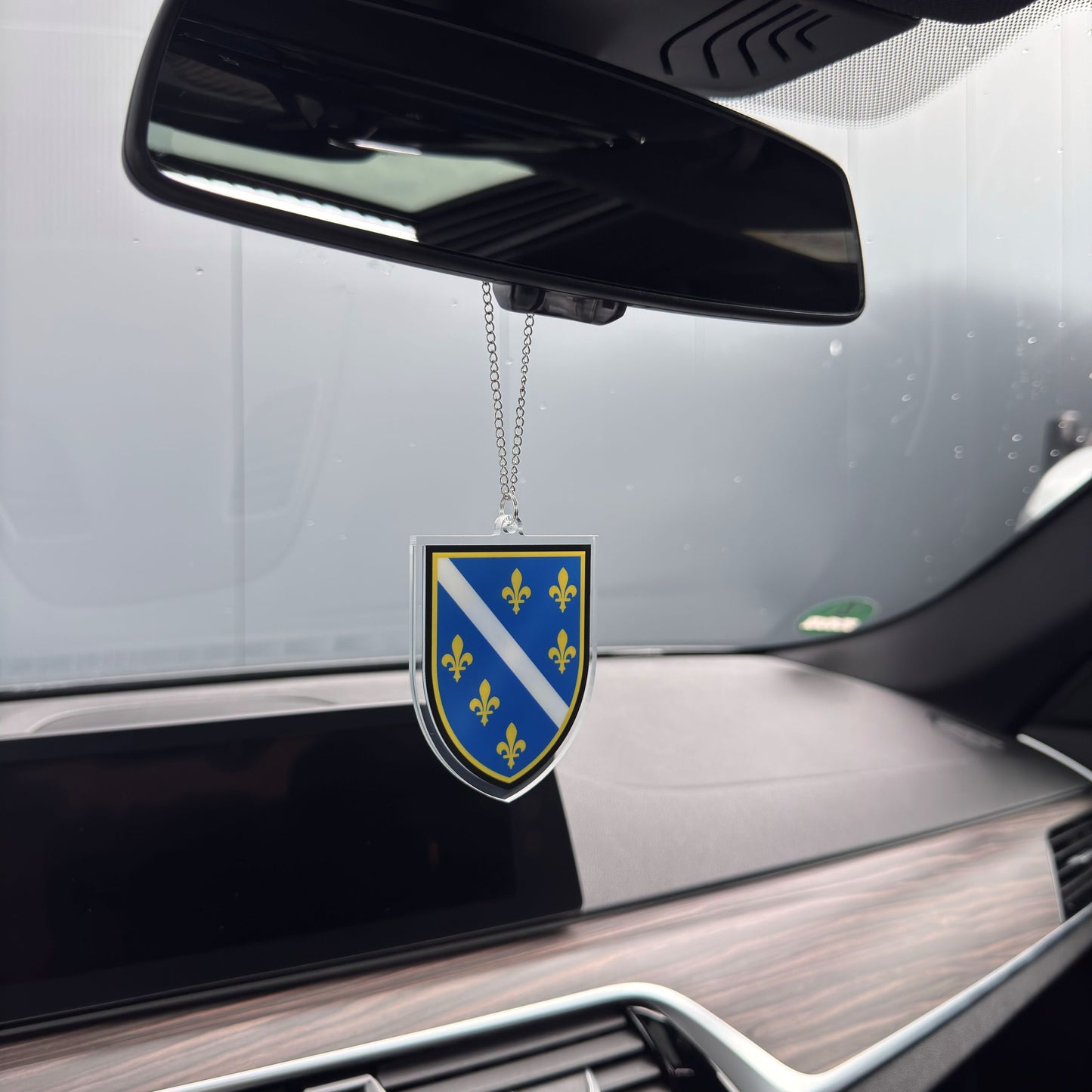Bosnien Wappen Farbig - Autospiegel-Anhänger + Kette