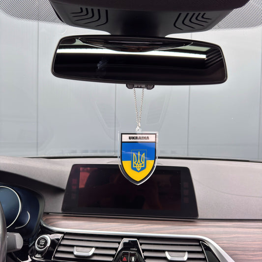 Ukraine Wappen Farbig - Autospiegel- Anhänger + Kette