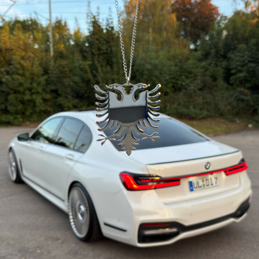 Albanien - Edelstahl Autospiegel-Anhänger + Kette